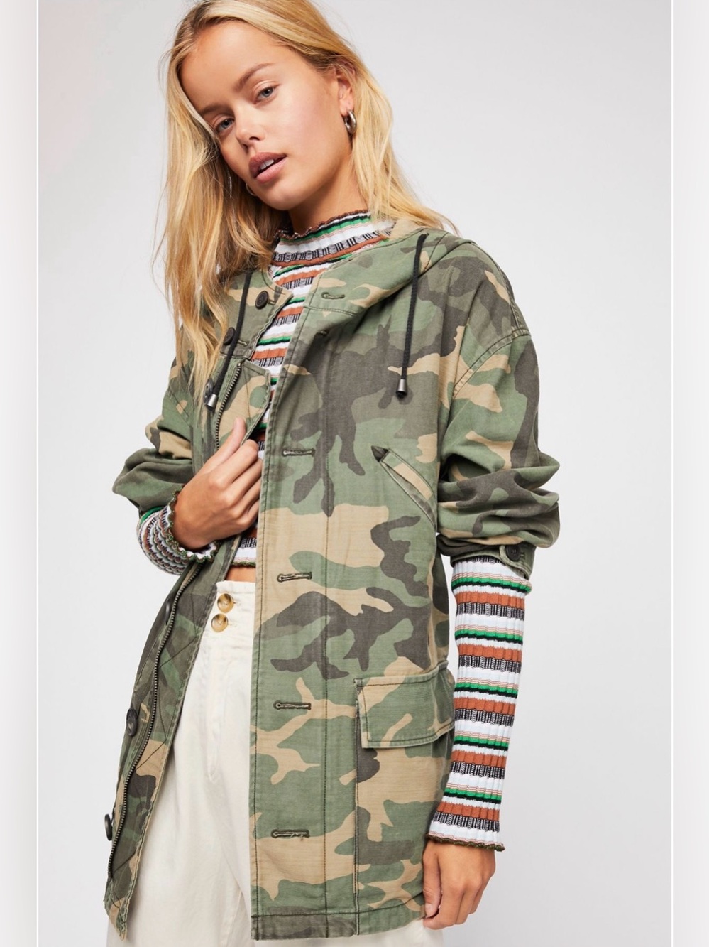 Free People Joshua Tree Jacket- Green Camouflage Size Medium